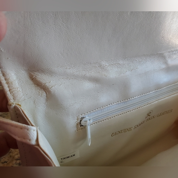 White Genuine Snake Skin and Leather Crossbody Bag Purse - Picture 6 of 13